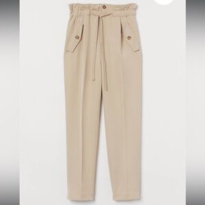H&M Cream Beige Ankle-Length Paperbag Trousers Size 6